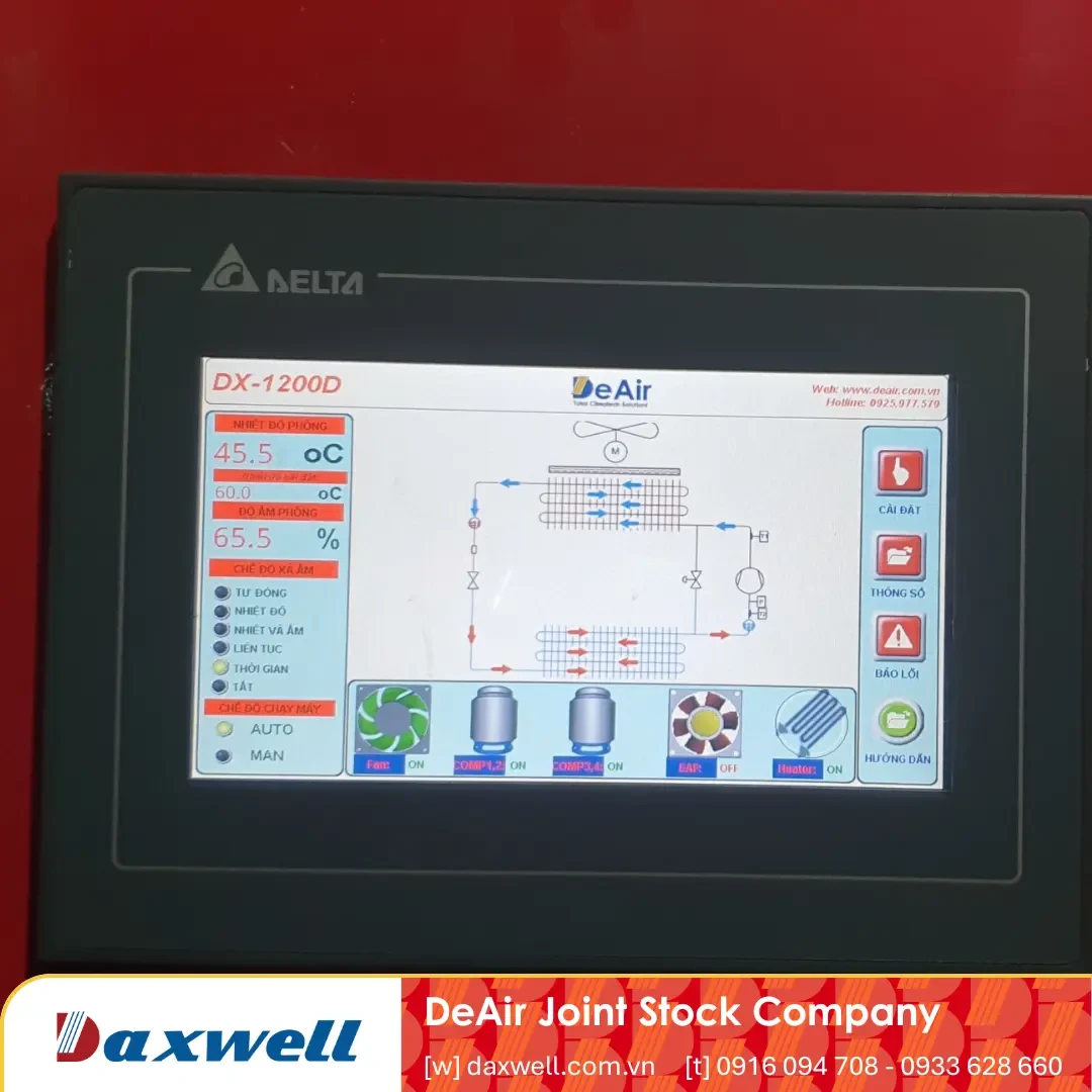 Màn hình HMI hiển thị thông số và điều khiển máy sấy heat pump Daxwell